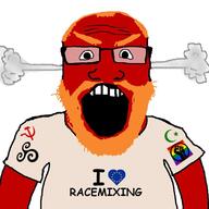angry balding beard black_lives_matter celtic clothes communism european_union fist fume glasses heart i_love islam lgbt open_mouth orange_hair raised_fist_(symbol) red_skin soyjak subvariant:science_lover tshirt variant:markiplier_soyjak // 800x800 // 73.0KB