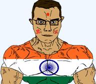 blue_eyes ear flag:india glasses hindu hinduism india muscles subvariant:muscular_chud swastika text variant:chudjak // 1059x929 // 118.3KB
