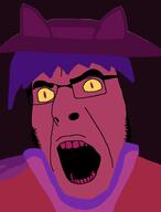 animal cat cat_ear clothes glasses hair hat niko_(oneshot) oneshot open_mouth purple_hair soyjak stubble variant:cobson video_game yellow_eyes // 721x950 // 72.7KB