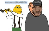 angry ascence_(user) ban big_lips brown_skin clothes ear fat glasses green_pants hat holding_object janny joel_(user) meta:namefags mustache overalls sledgehammer soybooru soyjak stubble subvariant:chudplier swinging tan_skin two_soyjaks variant:chudjak variant:gapejak variant:impish_soyak_ears variant:markiplier_soyjak white_background white_shirt wrinkles yellow_sclera // 1263x813 // 120.7KB