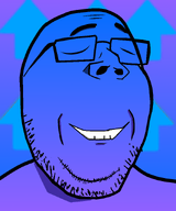 aliased beard biz_(4chan) blue_background blue_skin calm glasses gradient hd only_one_shall_previal redraw smile stubble subvariant:nugapejak subvariant:wholesome_soyjak upvote variant:gapejak variant:nujak wholesome // 748x895 // 55.7KB