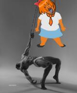 anti_ongezellig arm bowtie clothes dress full_body gigachad hand hanging leg mymy necktie ongezellig open_mouth orange_hair orange_skin rope soyjak stubble variant:bernd // 844x1022 // 374.4KB