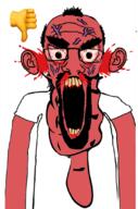 angry beard blood bloodshot_eyes clothes ear emoticon fffffffuuuuuuuuuuuu rage red_skin subvariant:science_lover teeth thumbs_up tshirt variant:markiplier_soyjak vein // 722x1094 // 341.4KB