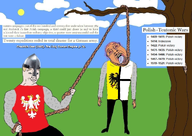 ack ack! armour beard black_pants blond blonde_eyebrows blue_background blue_eyes brown_skin campaign cloud cross eagle eastern_europe europe expedition germanic germany green_background hang hanged hanging helmet holy_roman_empire lifting medieval military_campaign muscles pink_hair poland polish red_shirt rope slav slavic smug stick sun teutonic teutonic_order tongue tree variant:troonjak war west_slavic white_shirt yellow_shirt // 1161x820 // 942.3KB