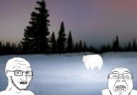 2soyjaks bear disgusted glasses irl_background open_mouth polar_bear scared stubble subvariant:soyak_(concerned) variant:bernd variant:soyak wojak // 691x478 // 220.6KB