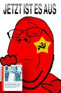beard communism germany glasses hammer_and_sickle hand holding_object its_over kpd red red_skin sad soyjak star_(symbol) subvariant:wholesome_soyjak text variant:gapejak // 600x920 // 177.7KB