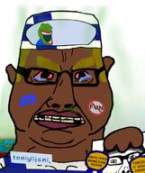 amphibian awards beanie crying deformed dyed_hair finland frog goggles hand holding_object meta:badly_tagged meta:tagme nas:pepe pepe pepe_the_frog red_eyes shitnobodycaresabout shitskin sign snot_niglet text toniylijani_(user) variant:chudjak variant:suomijak yellow_hair yellow_teeth // 800x952 // 558.6KB