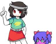 angry art artist:jaikacuz belt blue_eyes blue_hair blush bow brown_hair bury_pink_gril clothes female glasses green_eyes hair hand hat lemon pink_skin ringpull skirt smile sproke variant:soytan variant:sproketan // 2300x1800 // 667.3KB