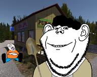 background black_shoes blood blue_pants crying dent forest grey_shirt hair my_summer_car orange_shirt pub relaxing shop shovel sitting store tan_jacket teimon_kauppa tree variant:bernd variant:impish_soyak_ears // 1637x1290 // 1.3MB