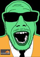 clothes cloudflare glasses glowing green_skin mustache necktie open_mouth soyjak stubble suit sunglasses text trend:glowie variant:punkjak // 904x1284 // 43.6KB
