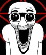 arm clothes deformed glasses oh_my_god_she_is_so_attractive open_mouth pentagram soyjak stretched_mouth stubble subvariant:el_perro_loco tshirt variant:el_perro_rabioso // 788x941 // 261.4KB