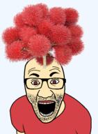 food fruit glasses open_mouth rambutan red_eyes red_shirt stubble variant:el_perro_rabioso // 437x596 // 240.7KB