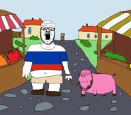 2soyjaks angry animal arm clothes country drawn_background ear flag full_body glasses hand hohol leg open_mouth pig pink_skin russia russo_ukrainian_war short soyjak stubble tshirt variant:a24_slowburn_soyjak variant:gapejak // 2236x1960 // 119.0KB