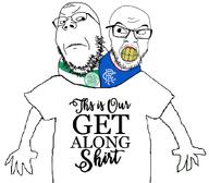 angry arm celtic celtic_fc clenched_teeth clothes football football_jersey get_along_shirt glasses looking_at_each_other rangers rangers_fc soccer stubble tshirt two_soyjaks variant:feraljak variant:gapejak yellow_teeth // 1180x1032 // 316.8KB