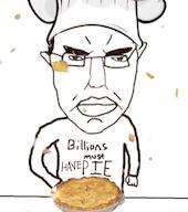 angry animated arm chef closed_mouth clothes ear family_guy food glasses hand hat leaves millions_must_die pie pun sound soyjak subvariant:pol_face text variant:chudjak video // 640x722, 28.8s // 1.2MB