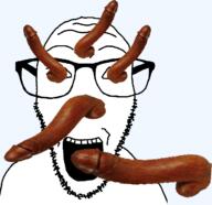 glasses meta:pornographic_content open_mouth penis soyjak stubble transparent_background variant:dylanjak wood // 699x678 // 190.1KB