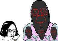 ^_^ asian closed_eyes closed_mouth female femjak glasses goth lipstick multiple_soyjaks red red_eyes robot soyjak subvariant:female_chudjak sword the_flaming_lips variant:bernd variant:chudjak yoshimi_battles_the_pink_robots // 1566x1106 // 344.5KB