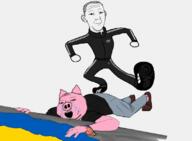 2soyjaks adidas animal animated arm bloodshot_eyes clean_dance clothes country dance ear flag full_body hair hand leg open_mouth pig pink_skin russo_ukrainian_war soyjak stubble subvariant:massjak subvariant:wholesome_soyjak track_suit tshirt ukraine united_states variant:carterjak variant:gapejak variant:kuzjak // 815x598 // 328.0KB