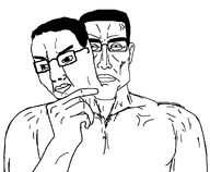 arm buff closed_mouth ear front_facing glasses hair hand holding_object jaw jawline mask muscles muscular_male soyjak subvariant:perceptive_chud template variant:chudjak // 1063x873 // 55.6KB