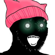 beanie black_skin cat_ear clothes ear glowing glowing_eyes hat inverted open_mouth pussy_hat soyjak stubble subvariant:soyak_(crazed) thougher variant:soyak // 739x724 // 259.6KB