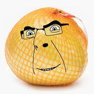 food foodjak fruit glasses irl objectsoy pomelo smile soyjak thick_eyebrows variant:cobson white_background // 2500x2500 // 5.8MB