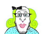 bowtie clothes female glasses green_hair hair makeup nose_piercing soyjak stubble tranny variant:markiplier_soyjak // 1042x800 // 186.9KB