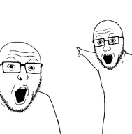 2soyjaks bald beard glasses meta:not_oc open_mouth pointing remake two_soyjaks variant:two_pointing_soyjaks white_background // 983x997 // 21.4KB