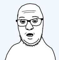 glasses open_mouth soyjak stubble variant:sleepyjak // 751x768 // 98.8KB