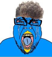 angry bird blue blue_skin crying glasses open_mouth red_eyes series:x_inmigrants soyjak stubble subvariant:seethejak teeth tongue twitter variant:bernd zoomer zoomer_hair // 1196x1321 // 144.8KB