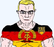 blonde_hair_ blue_eyes communism ddr east_germany emblem fdj flag:germany gdr germany glasses socialism soviet_union trend:aryan white_skin // 1059x929 // 191.4KB