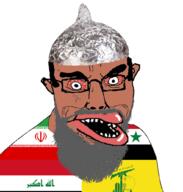 beard bloodshot_eyes clothes flag:hezbollah flag:iran flag:iraq flag:syria glasses hezbollah iran iraq lebanon lips merge open_mouth schizophrenia seething shia shia_islam soyjak subvariant:chudjak_front syria teeth tin_foil variant:chudjak variant:feraljak vein // 981x1032 // 153.3KB