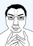 glasses smile smirk soyjak subvariant:chudjak_front transparent_background variant:chudjak variant:eviljak // 700x967 // 64.3KB