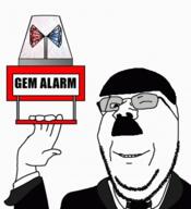 adolf_hitler alarm animated arm clothes gem glasses hair hand holding_object necktie police_light smile soyjak soyjak_party stubble subvariant:wholesome_soyjak suit text variant:gapejak wink // 454x498 // 267.3KB