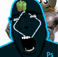 adobe black_skin gimp gimp_(photo_manipulation_program) glasses glowing green_is_my_pepper open_mouth pepper photoshop sex soyjak stubble variant:cobson // 722x720 // 239.9KB