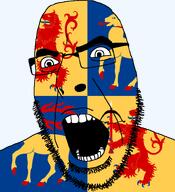 angry animal country county crossbow elk flag flag:kalmar glasses hair holding_object kalmar lion looking_to_the_left open_mouth soyjak stubble sweden teeth thick_eyebrows transparent_background variant:cobson // 721x789 // 141.3KB