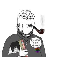 album_cover arm badge closed_mouth clothes death_grips death_in_june flag:lgbt_pride_flag gay glasses hand holding_object i_love king_crimson mu_(4chan) music necklace neutral_milk_hotel nordic pipe prog_rock round_glasses smoke smoking soyjak stubble text variant:gapejak // 1200x1200 // 498.3KB