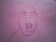 angry artist:crimsonvoidhydra1488 beard glasses irl open_mouth redraw shadow sketch stubble text thick_eyebrows variant:cobson // 3264x2448 // 2.4MB