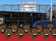 2022 border brown_eyes brown_hair brown_skin clothes country flag flag:morocco glasses hair morocco multiple_soyjaks open_mouth soyjak spain spanish stubble variant:feraljak wikipedia // 1800x1302 // 633.5KB