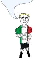 arm blond blue_eyes brimmiest_comments_section☣️☣️☣️_do_not_enter☣️☣️☣️ buff clothes country countrywar ear flag flag:italy full_body hand italy shoe speech_bubble speech_bubble_empty subvariant:chudjak_front subvariant:unbotheredchud variant:chudjak vein yellow_hair // 981x1608 // 42.1KB