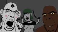 3soyjaks bbc black_skin breasts chains earring facial_mark forehead_mark glasses grin hand meta:pornographic_content nipple nose_piercing nose_ring nsfw open_mouth painted_nails prisoner queen_of_spades rape room soyjak stubble subvariant:female_cobson subvariant:slutson tattoo variant:cobson yellow_sclera // 1280x720 // 193.9KB