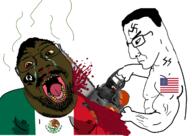 2soyjaks angry arm blood bloodshot_eyes brown_skin buff chainsaw closed_mouth crying decapitation fat flag flag:mexico flag:united_states glasses hair hand holding_chainsaw holding_object mexico murder mustache nazism open_mouth queen_of_spades side_profile soyjak spade stubble subvariant:chainsaw_bernd swastika united_states variant:bernd variant:chudjak yellow_teeth // 1227x871 // 417.1KB