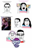 chud_troon_alliance closed_mouth ear friendship glasses hair hand lauren_faust long_hair multiple_soyjaks mustache my_little_pony open_mouth purple_hair smile stubble subvariant:chudjak_front tranny variant:alicia variant:bernd variant:chudjak // 1000x1466 // 198.1KB