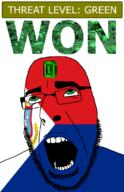 ahegao dutch_text emerald flag:sint_maarten gem glasses green green_eyes hair looking_up netherlands open_mouth schlog_color_event sint_maarten soyjak soyjak_blog stubble teeth text threat_level_green variant:cobson won // 721x1115 // 165.9KB