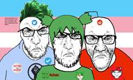 4chan 5soyjaks angry anime antenna badge black_lives_matter clothes flag glasses green_hair hair punisher_face racism raised_fist_(symbol) reddit soyjak stubble tranny twitter twitter_checkmark variant:a24_slowburn_soyjak variant:el_perro_rabioso variant:feraljak variant:snoojak yotsoyba // 1208x726 // 444.2KB