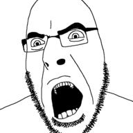 angry glasses looking_to_the_left open_mouth soyjak stubble teeth variant:cobson // 721x720 // 50.5KB