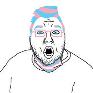 blue_eyes blue_hair facemask fat flag glasses nikocado_avocado open_mouth pink_hair soyjak stubble tranny variant:cadojak // 717x716 // 49.2KB