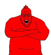 condiment crossed_arms glasses ketchup open_mouth red_skin soyjak stubble variant:blartjak // 852x921 // 18.0KB