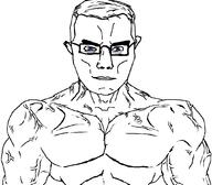 blue_eyes front_facing glasses shirtlesse subvariant:muscular_chud template variant:chudjak // 1059x929 // 55.1KB