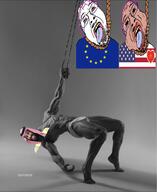 2soyjaks arab arm bloodshot_eyes brown_skin chad crying europe european european_union flag:european_union flag:united_states foot full_body gigachad glasses hair hand hanging holding_object holding_rope king lynching mustache oil purple_hair rope saudi_arabia sleek_n_tears soyjak stubble tongue tranny united_states variant:bernd west yellow_teeth // 810x992 // 341.2KB