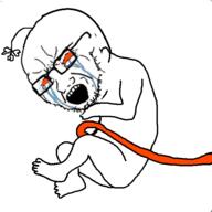 antenna arm baby crying fetal_position fetus full_body glasses hand leg open_mouth orange_eyes r_abortion reddit redditard soyjak stubble variant:soyak // 590x590 // 75.8KB